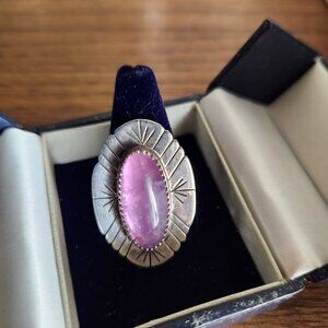 Vintage Navajo Sterling Silver Ring With Sugilite Oval Stone Signed J. Hatti Siz